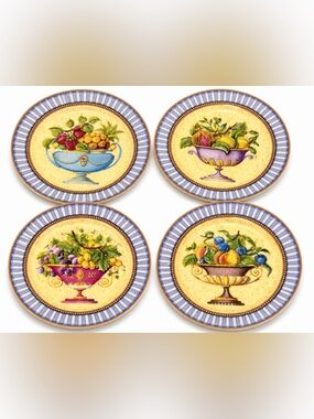 Rochard Limoges France Fruit Plates Set of 4 Bread Butter Dessert Plates 5.75”